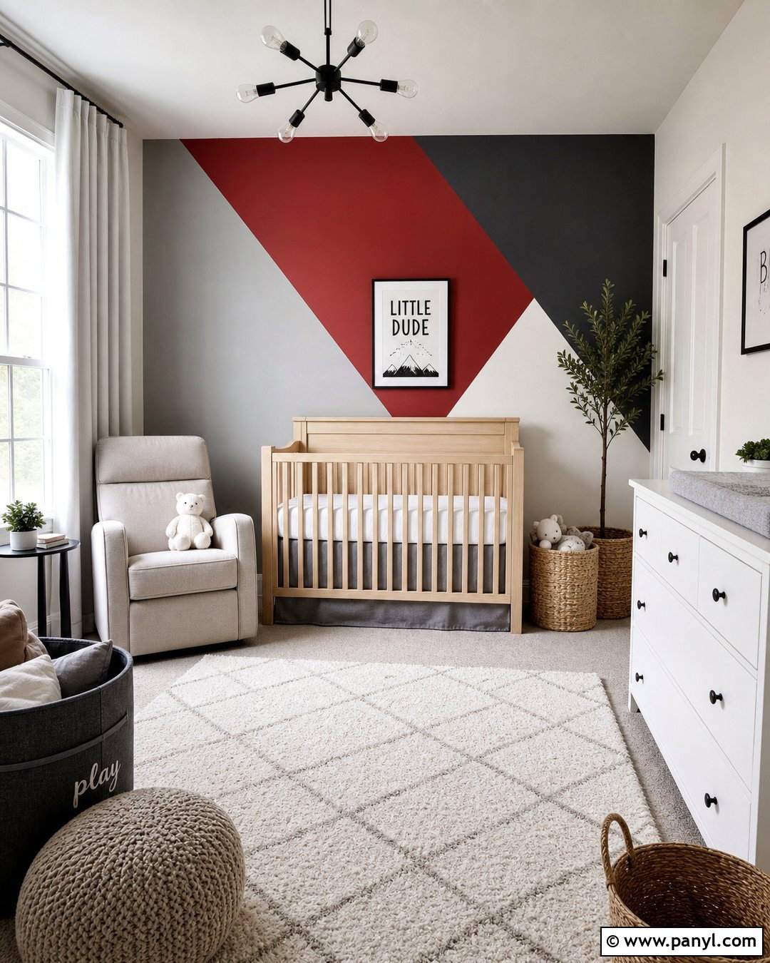 Red Geometric Accent Wall Nursery - 20 Red Accent Wall Nursery Ideas