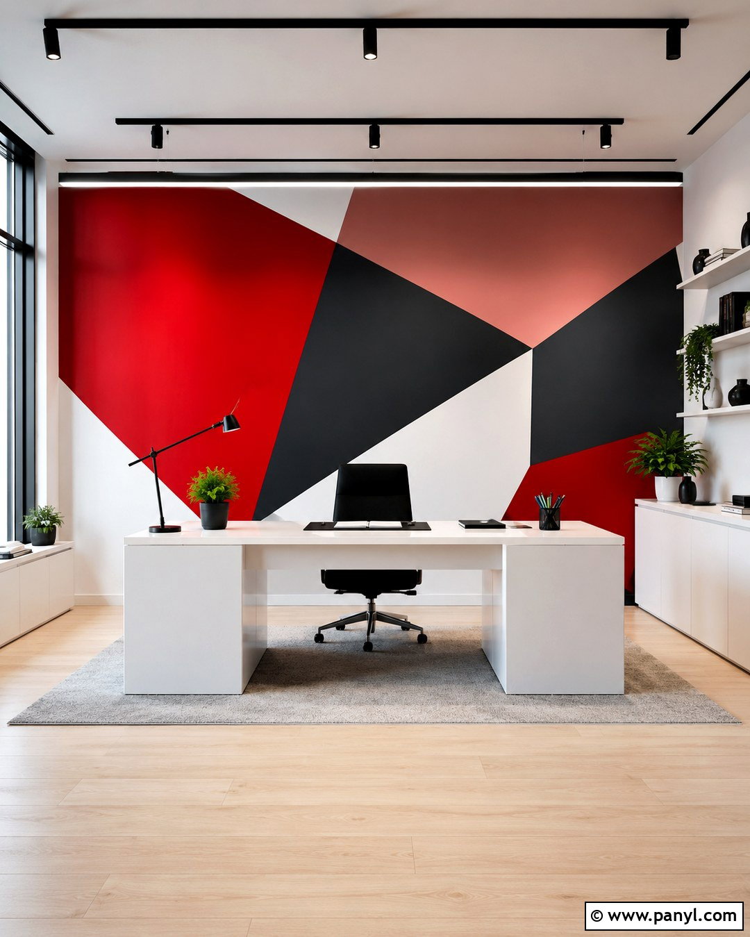 Red Geometric Accent Wall Office - 20 Red Accent Wall Office Ideas