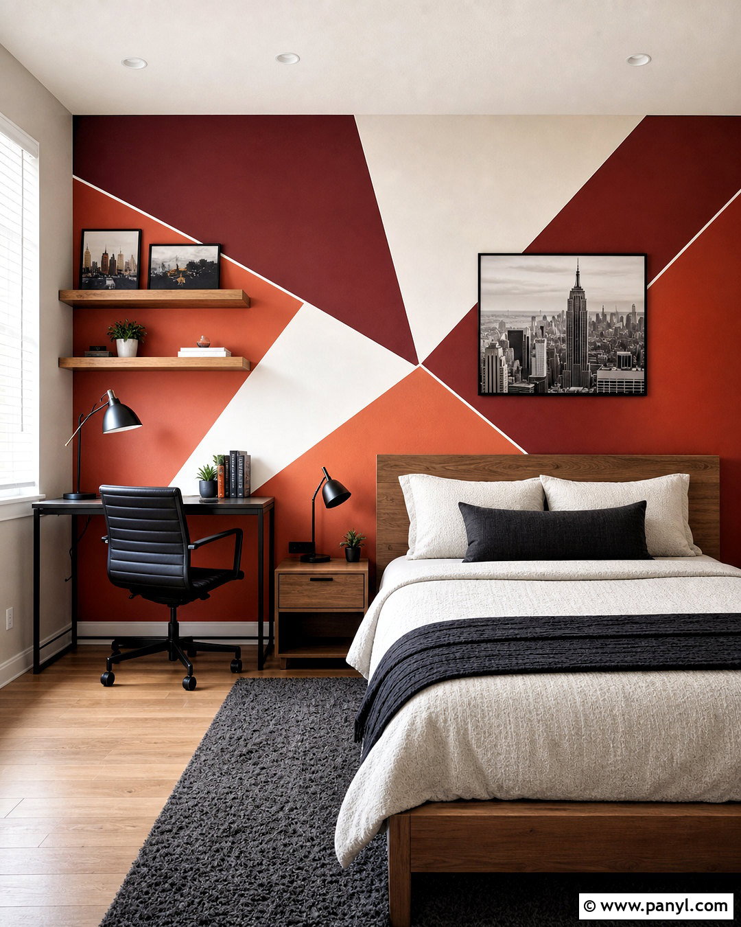 Red Geometric Bedroom Wall - 20 red wall painting ideas
