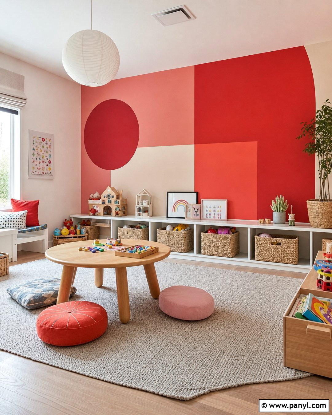Red Geometric Feature Wall Playroom - 35 red feature wall ideas