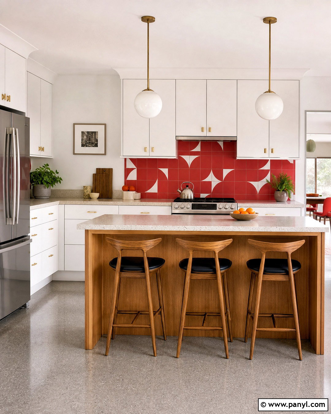 Red Geometric Tile Backsplash - 20 red backsplash kitchen ideas