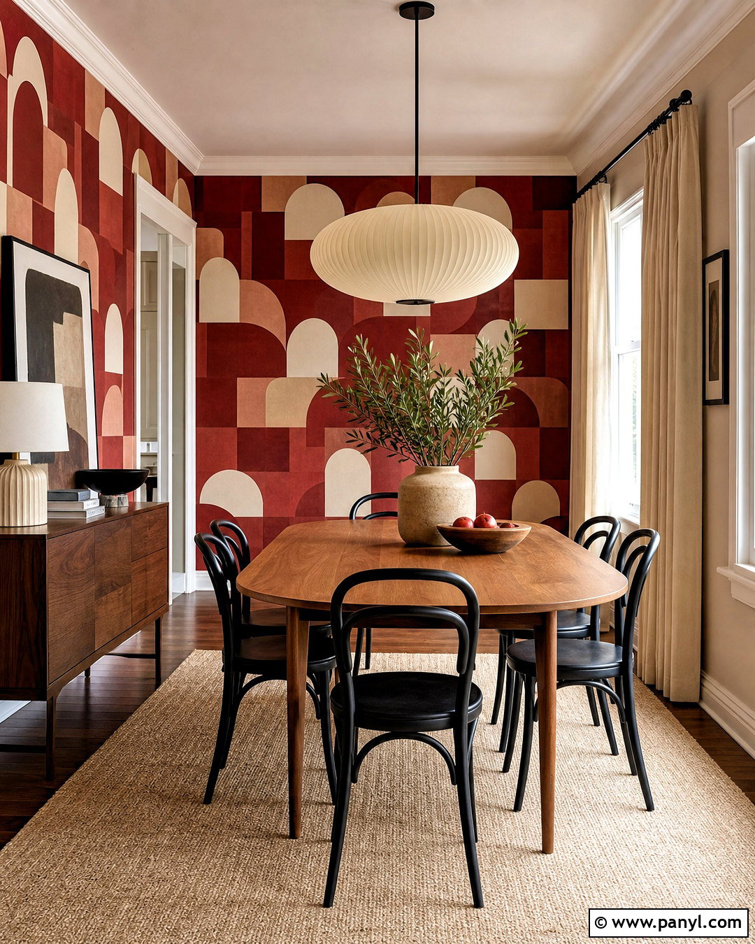 Red Geometric Wallpaper Dining Room - 20 red patterned background decor ideas
