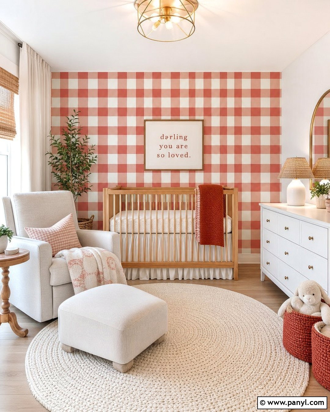 Red Gingham Accent Wall Nursery - 20 Red Accent Wall Nursery Ideas