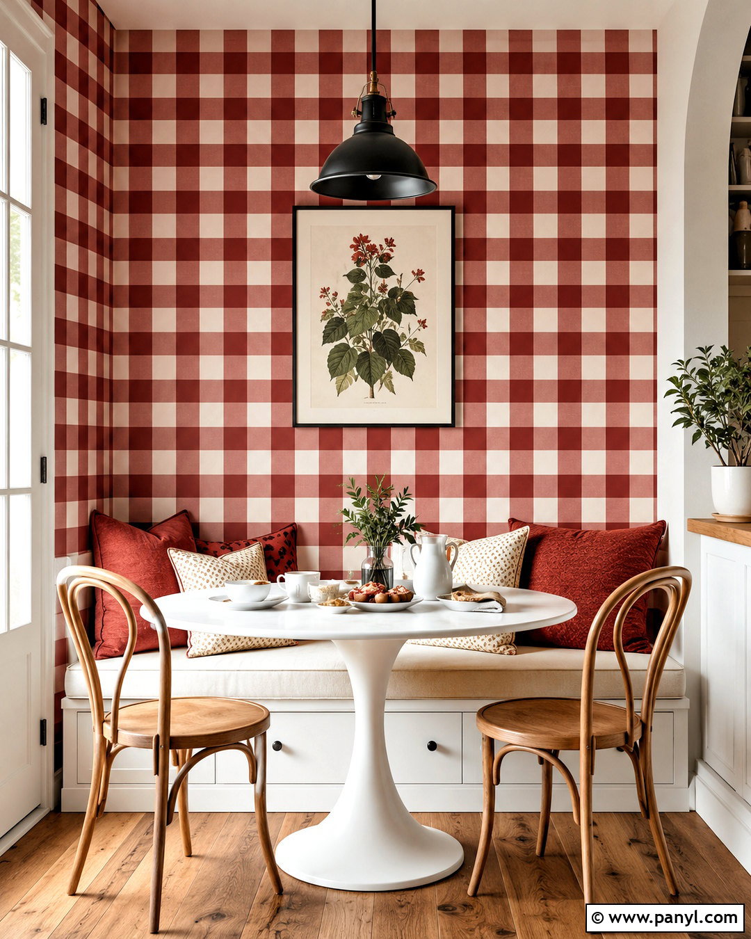 Red Gingham Breakfast Nook - 20 how to paint gingham pattern ideas