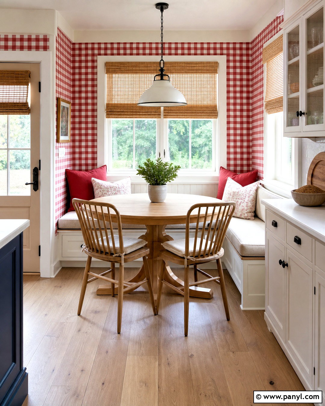 Red Gingham Wallpaper Breakfast Nook - 20 red wallpaper pattern ideas