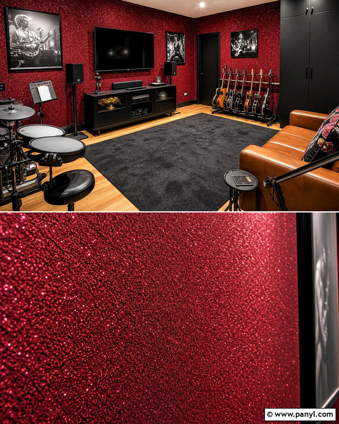 Red Glitter Wall Music Room - 20 glitter walls