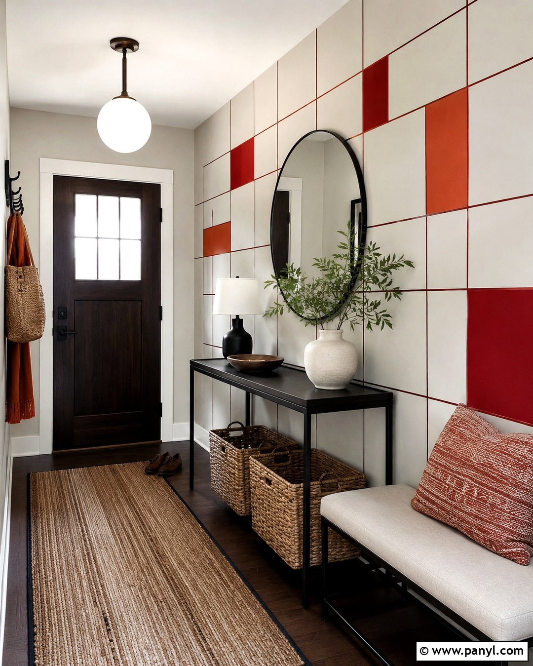 Red Grid Entryway Wall - 20 Geometric Wall Paint Red Ideas