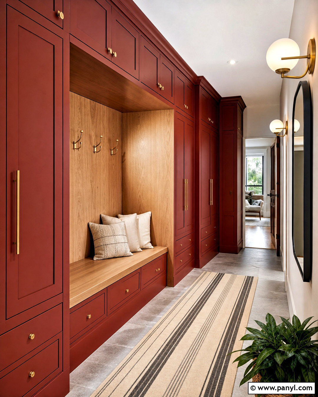 Red Hallway Built-In Storage - 20 red hallway ideas