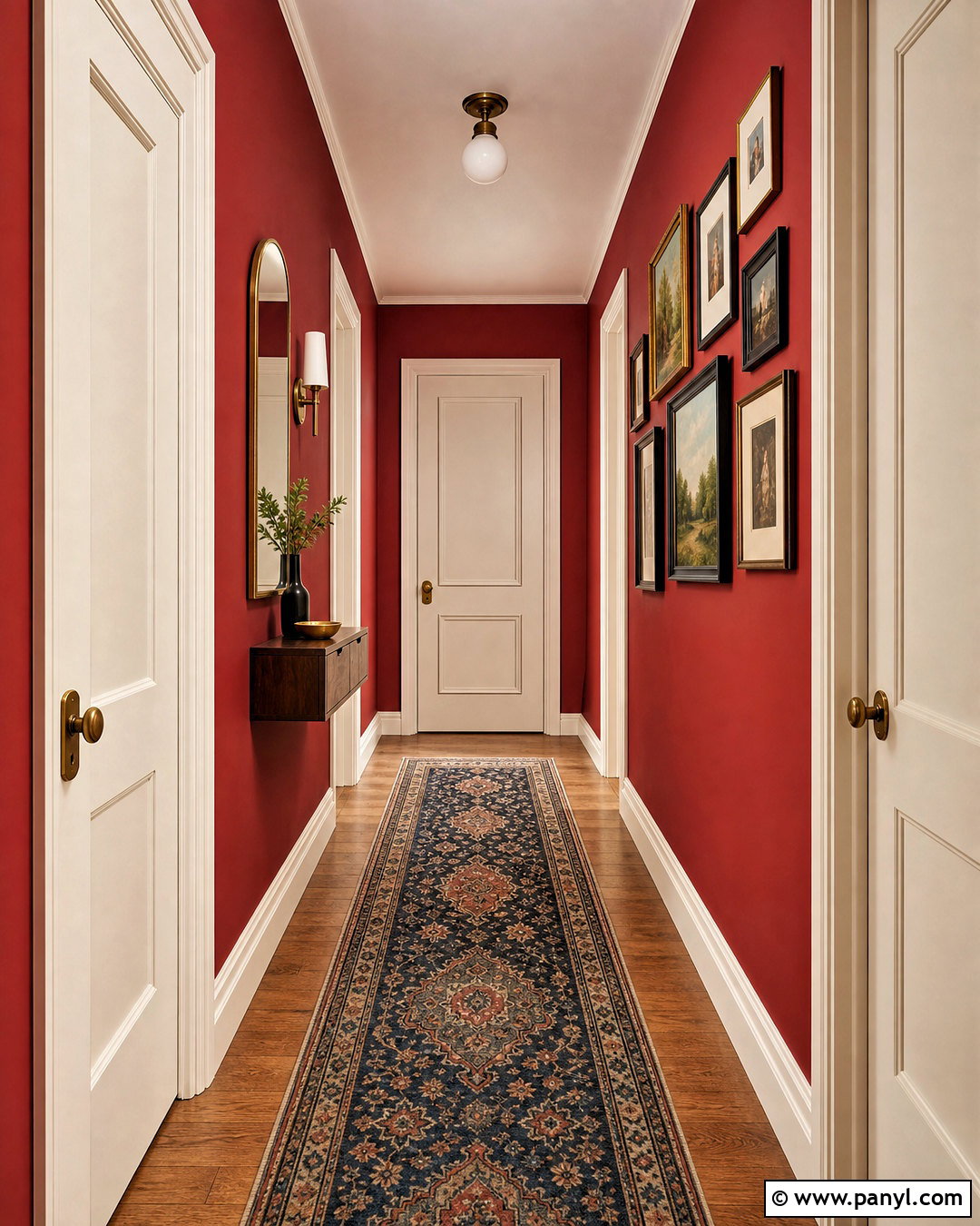 Red Hallway With Gallery Wall - 20 red house interior ideas