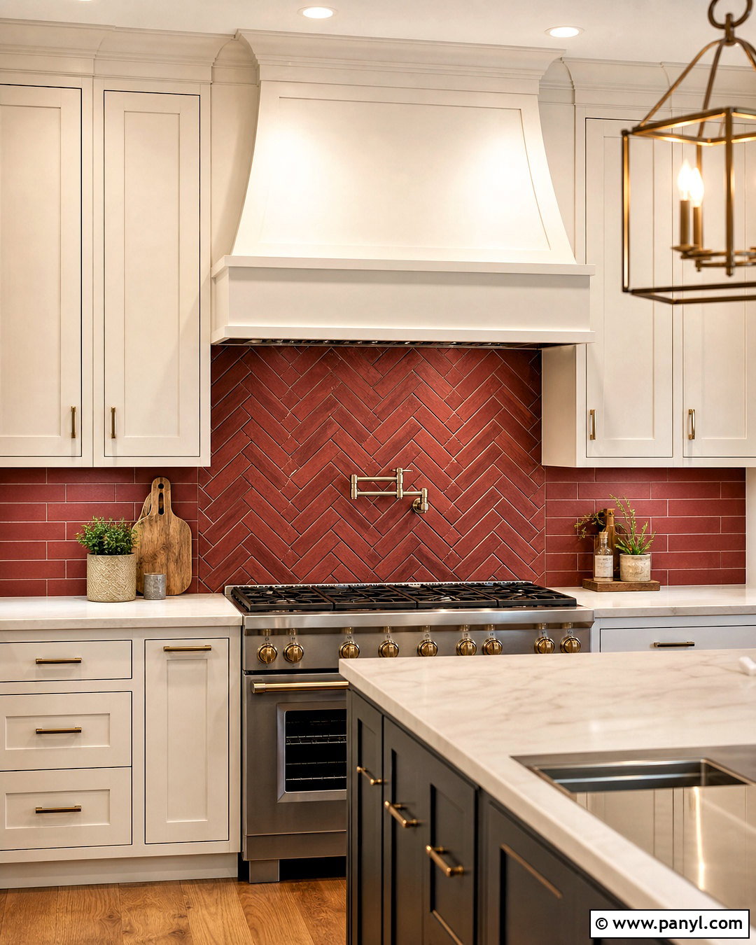 Red Herringbone Backsplash - 20 red backsplash kitchen ideas