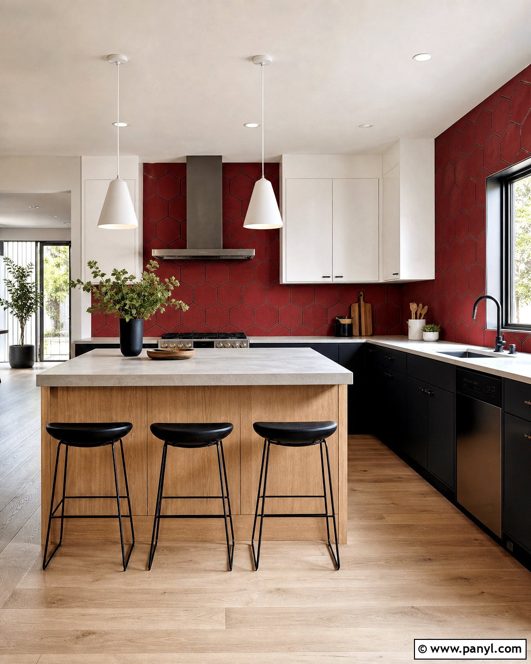 Red Hexagon Tile Backsplash - 20 red backsplash kitchen ideas