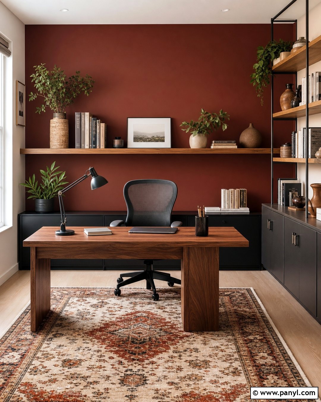Red Home Office Feature Wall - 30 Feature Wall Paint Ideas