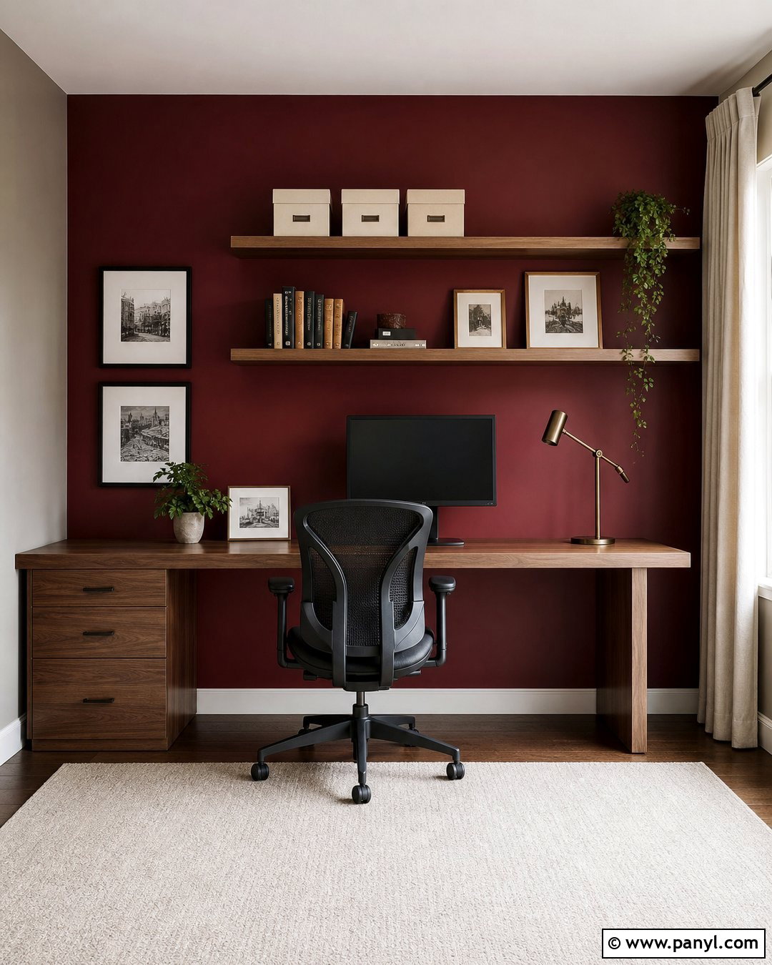 Red Home Office Wall - 20 Red Wall Transformation Ideas