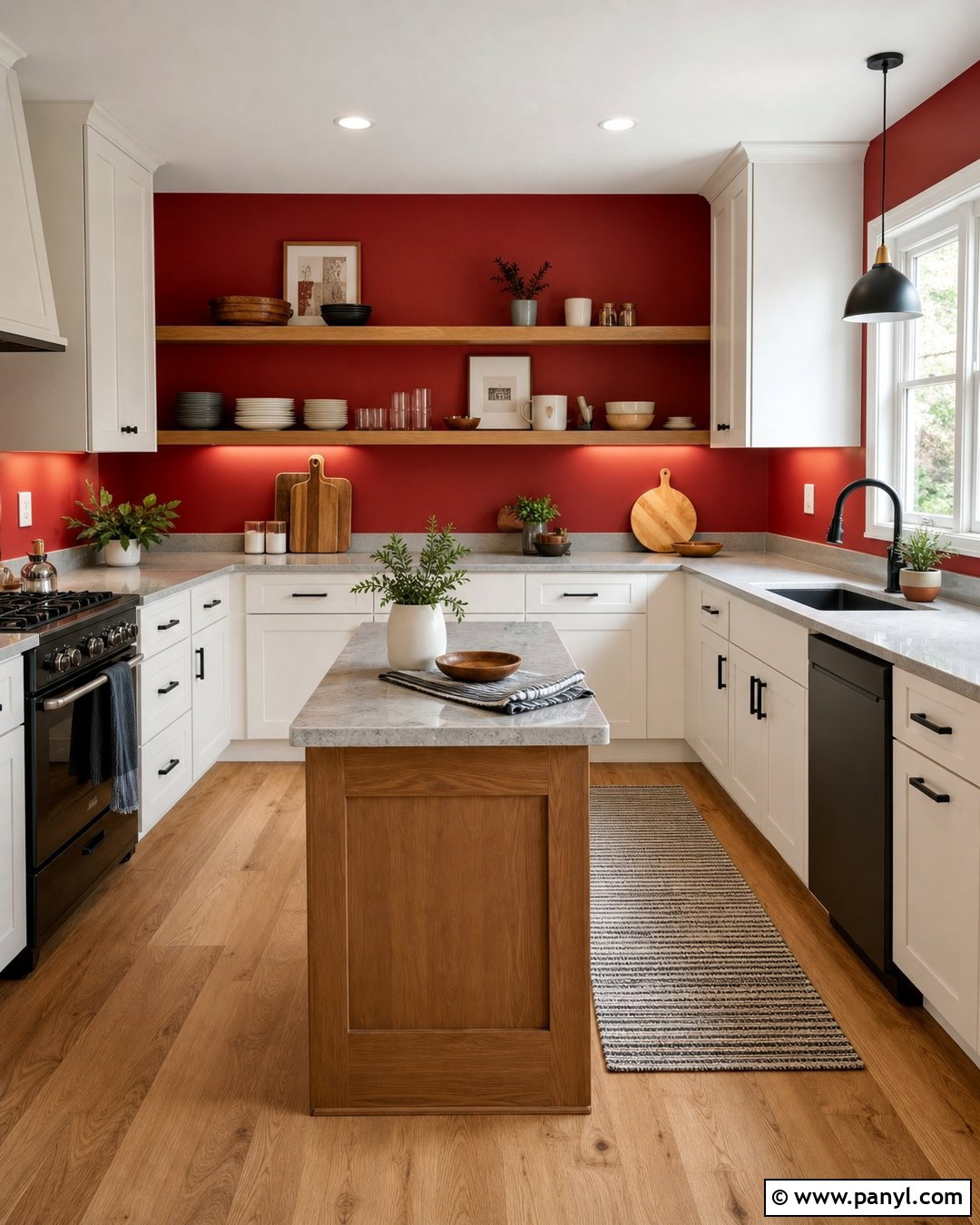 Red Kitchen Accent Wall With Neutral Cabinets - 35 red kitchen walls