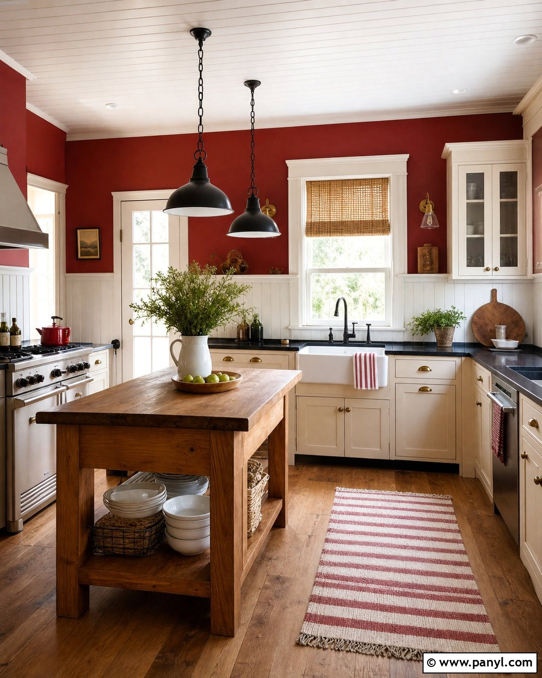 Red Kitchen Walls In A Farmhouse Kitchen - 20 Red Kitchen Wall Color Ideas