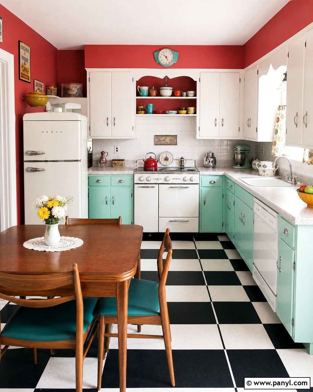 Red Kitchen Walls In A Vintage Kitchen - 20 Red Kitchen Wall Color Ideas