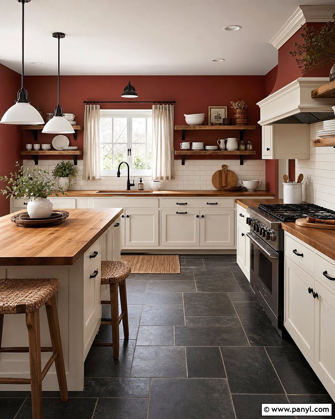 Red Kitchen Walls With Butcher Block Countertops - 20 Red Kitchen Wall Color Ideas