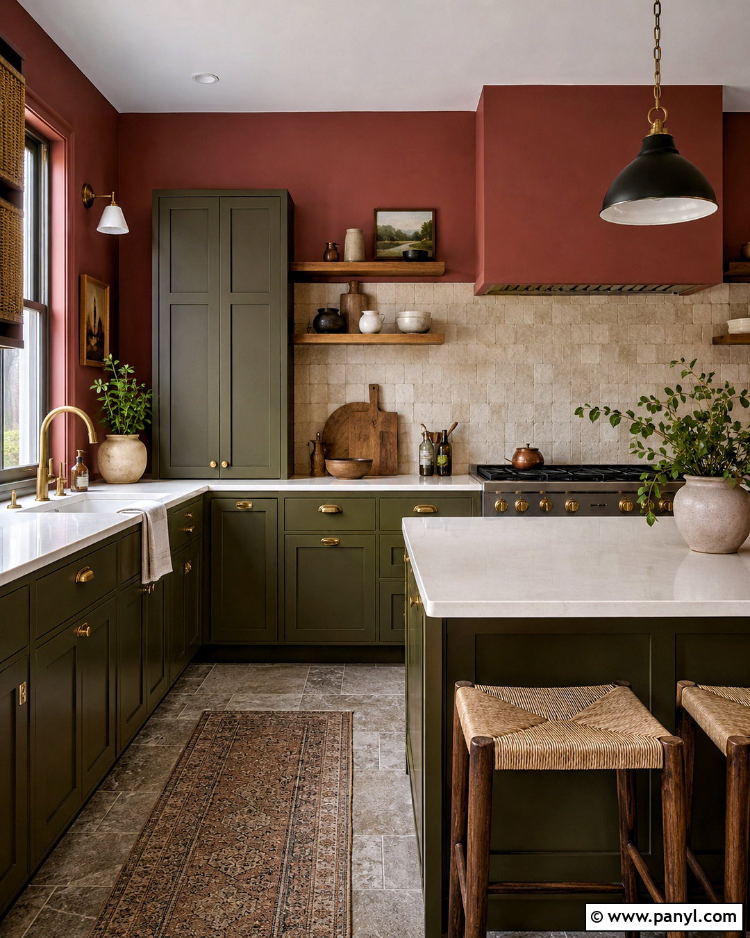 Red Kitchen Walls With Green Cabinets - 40 Red Walls
