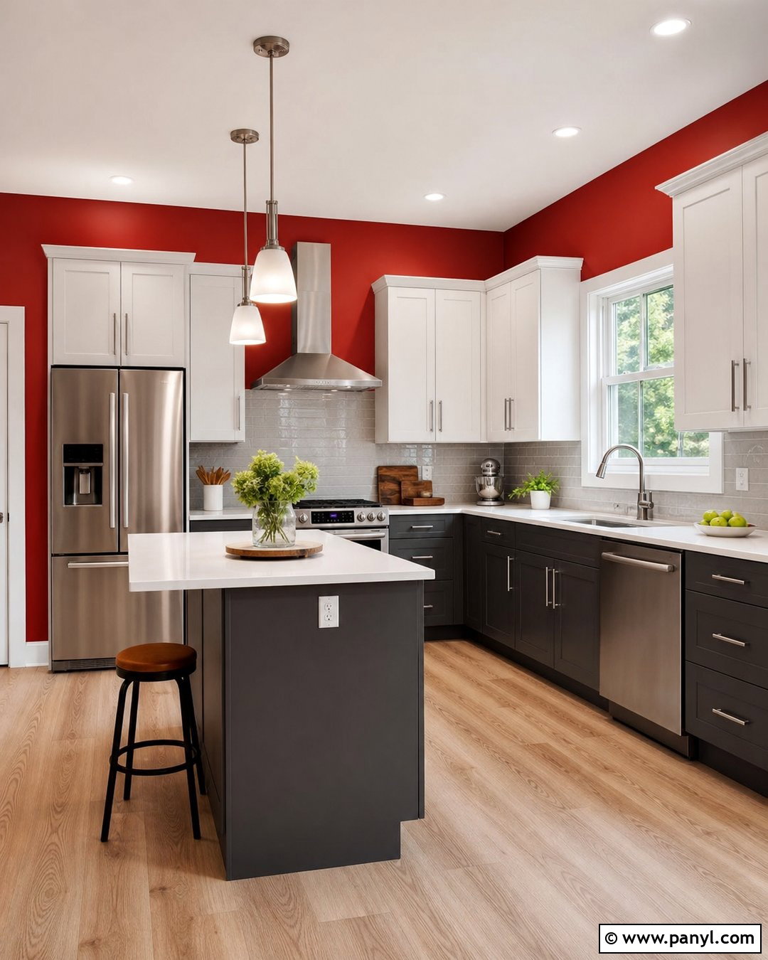Red Kitchen Walls With Stainless Steel Appliances - 20 Red Kitchen Wall Color Ideas