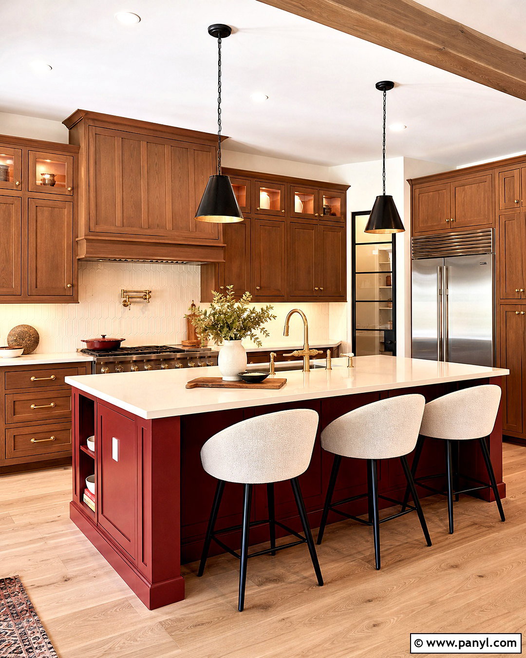 Red Kitchen With Wood Cabinets - 20 kitchen color red ideas