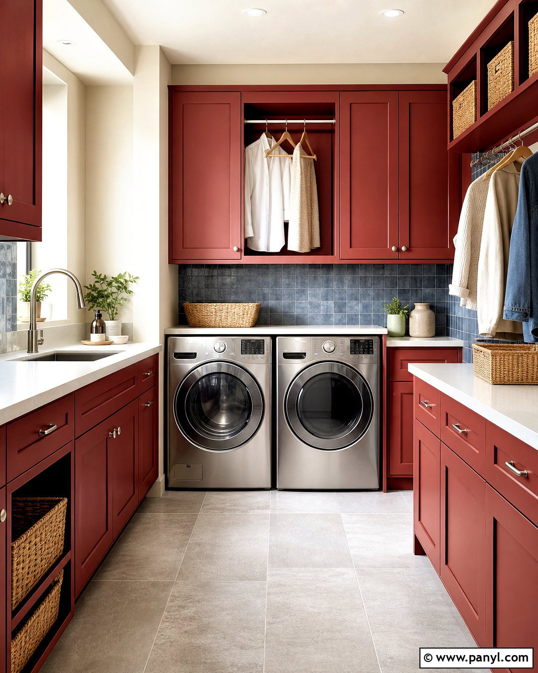 Red Laundry Room With Blue Tile - 20 red house interior ideas