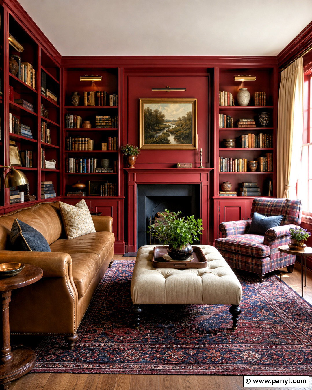 Red Library With Built In Bookcases - 20 red house interior ideas