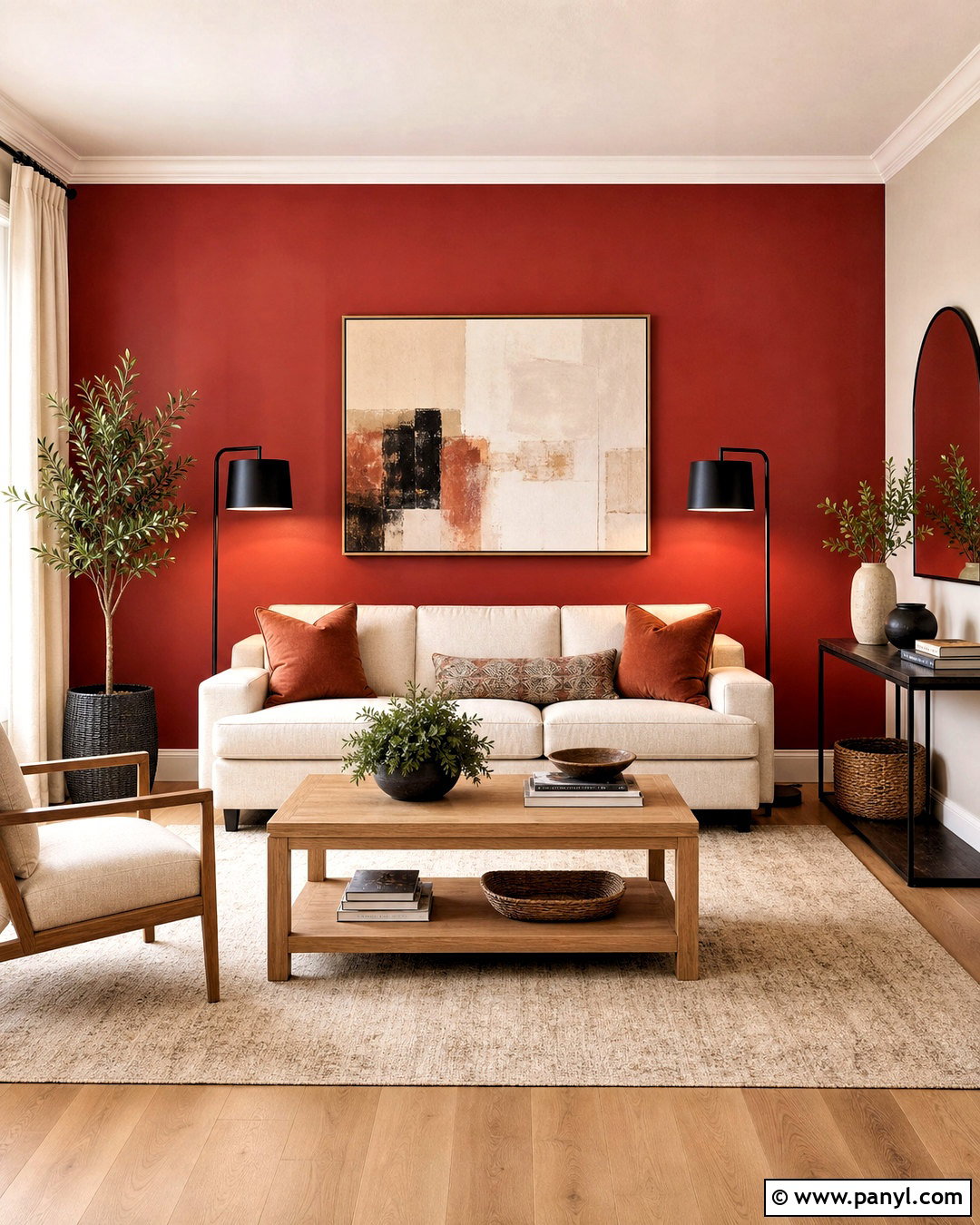 Red Living Room Wall With Neutral Furniture - 20 red wall background ideas