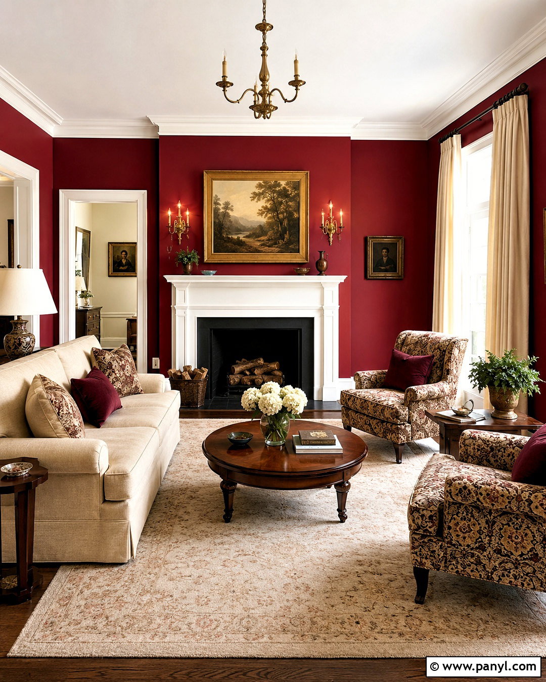 Red Living Room With White Fireplace - 20 living room red walls