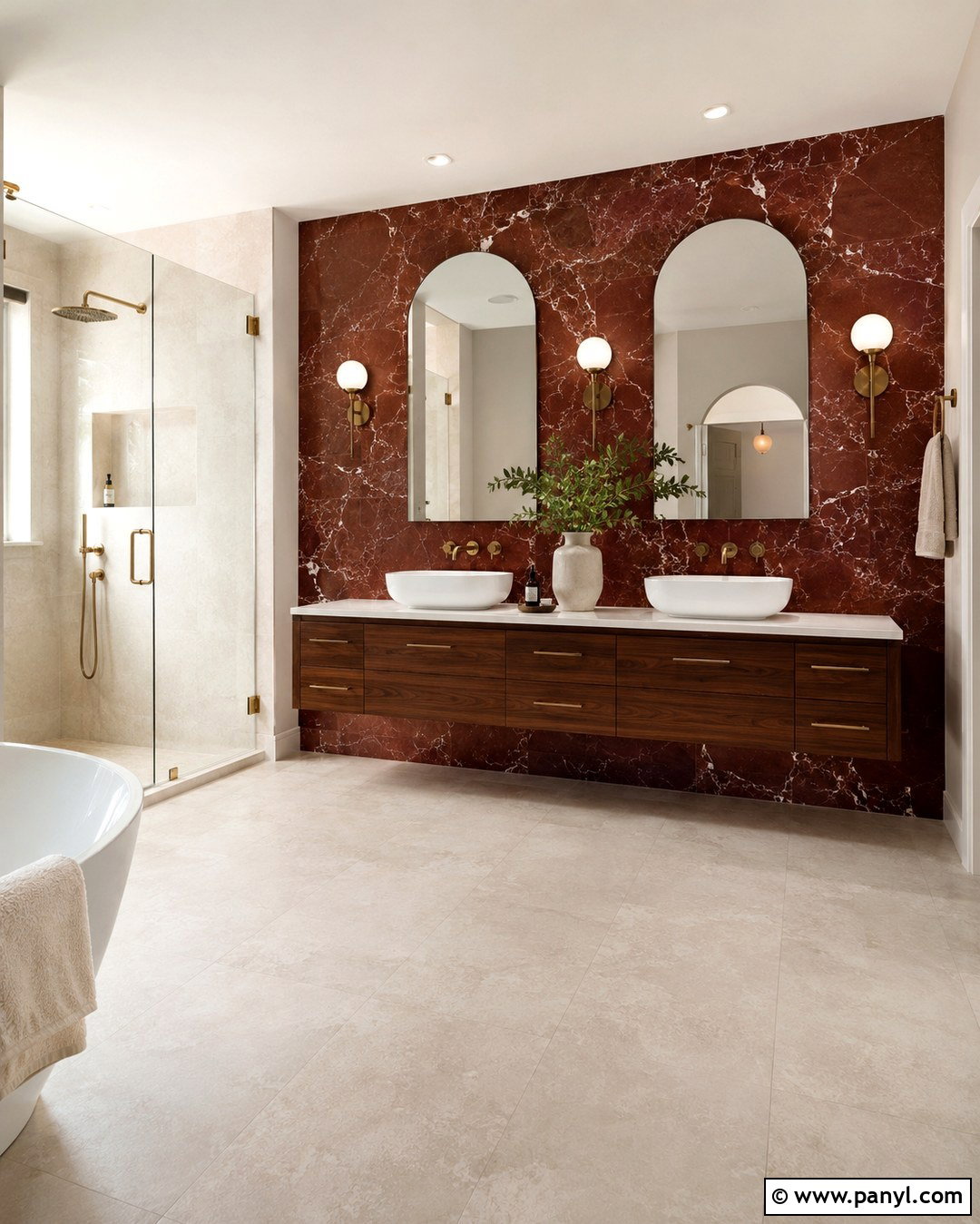 Red Marble Bathroom Accent Wall - 20 Red Accent Wall Bathroom Ideas