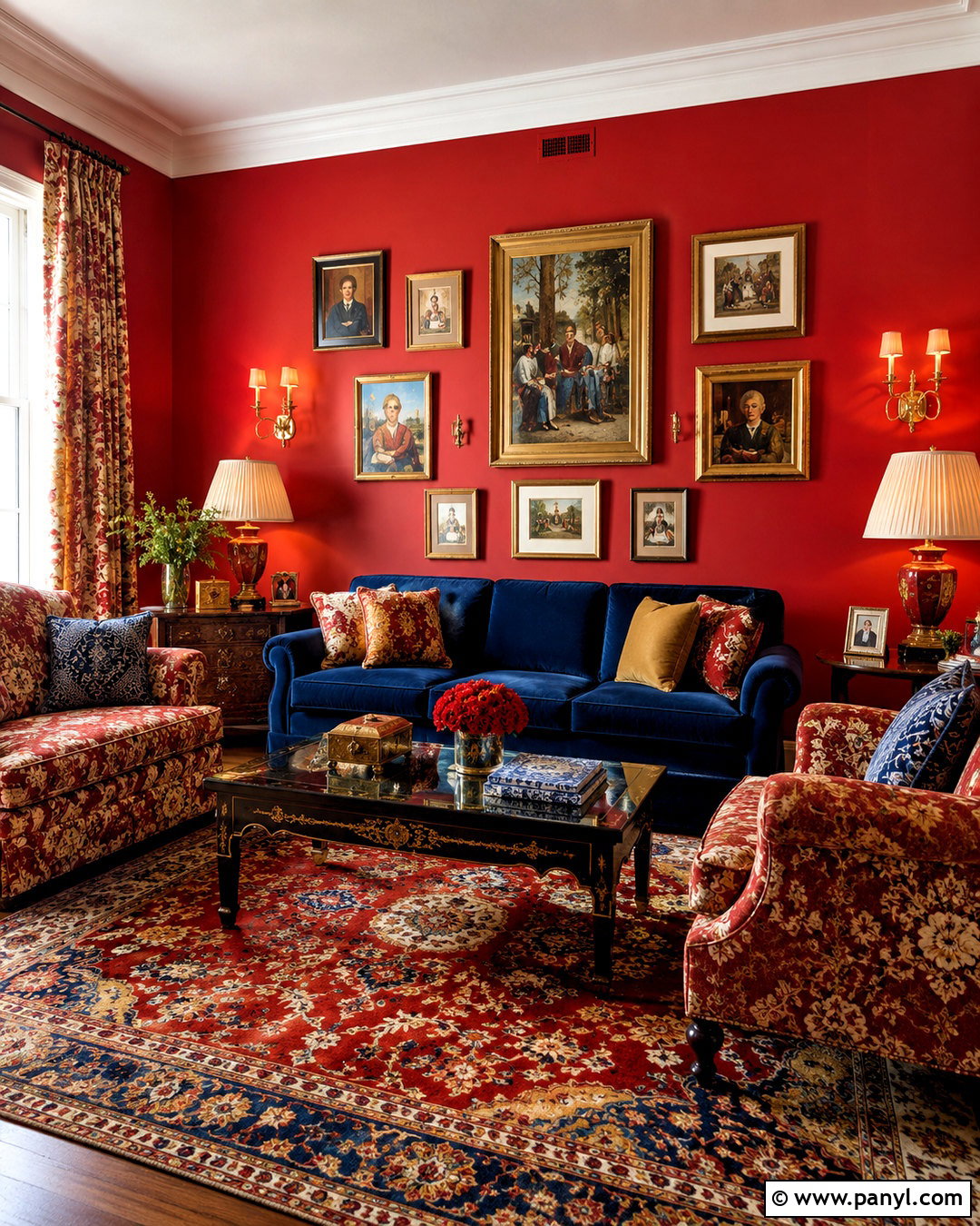 Red Maximalist Living Room Walls - 40 Red Walls
