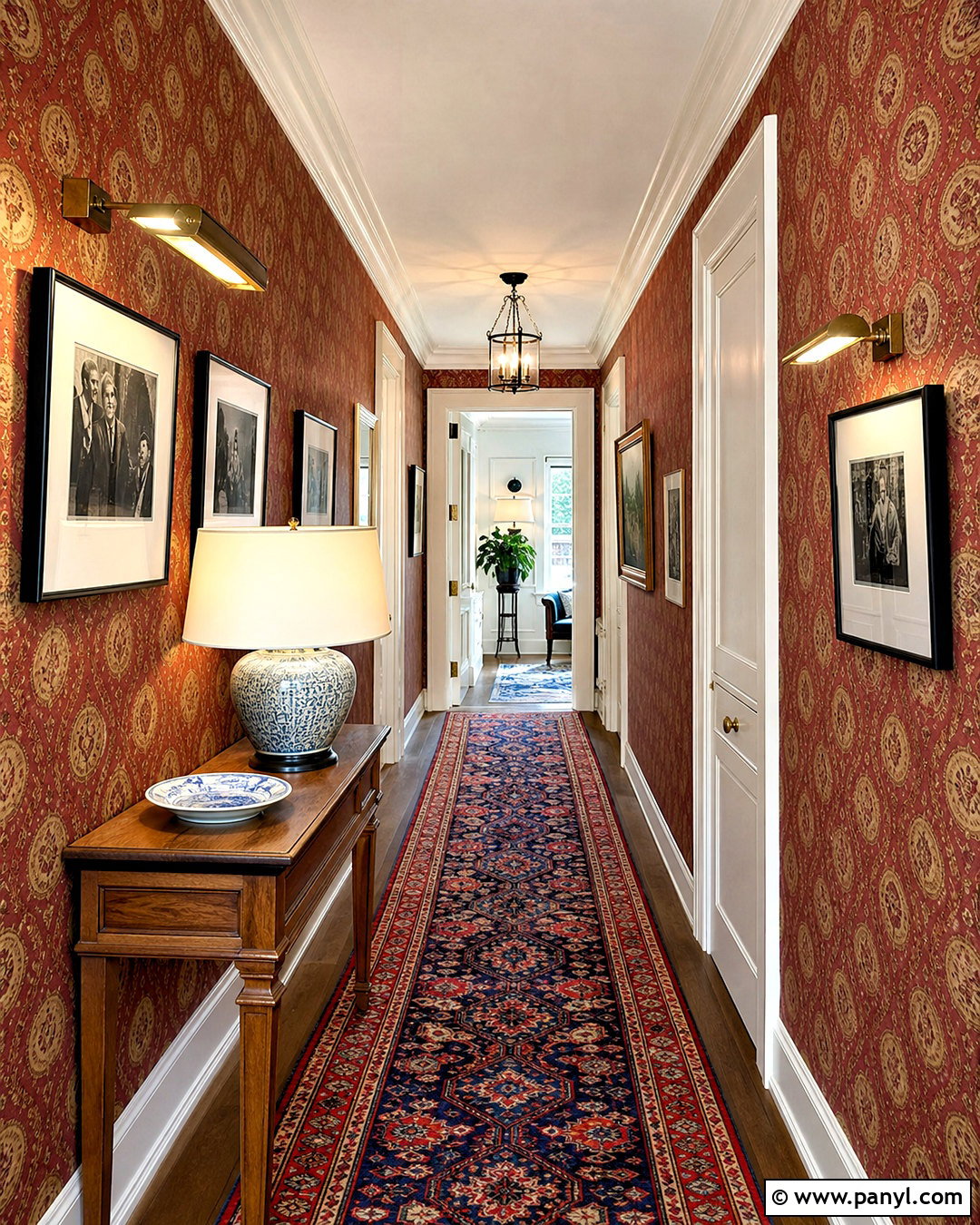 Red Medallion Wallpaper Hallway - 20 red patterned background decor ideas