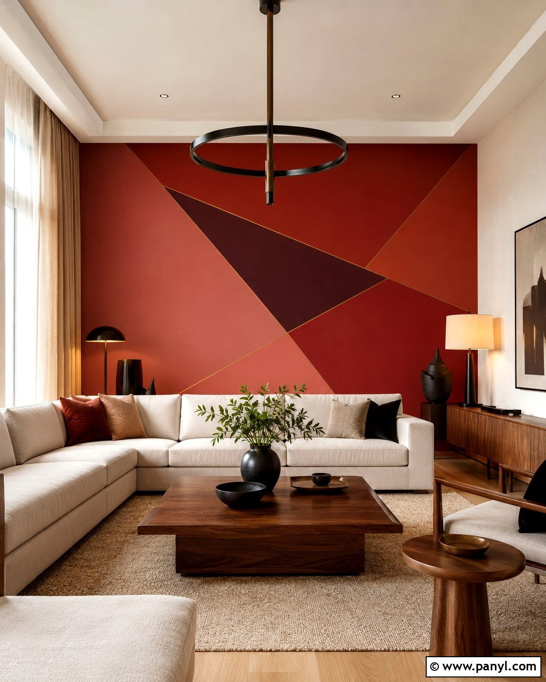 Red Monochrome Geometric Wall - 20 Geometric Wall Paint Red Ideas