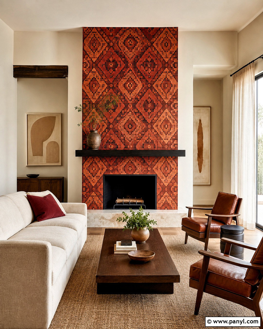 Red Mosaic Fireplace - 20 modern red pattern ideas