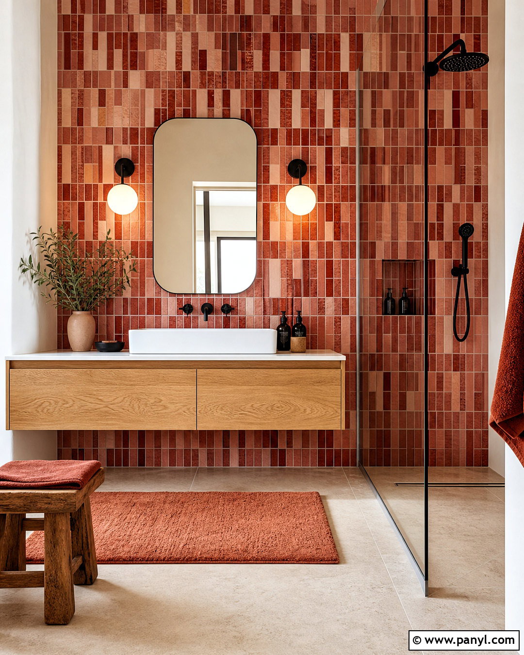 Red Mosaic Tile Bathroom - 20 red patterned background decor ideas