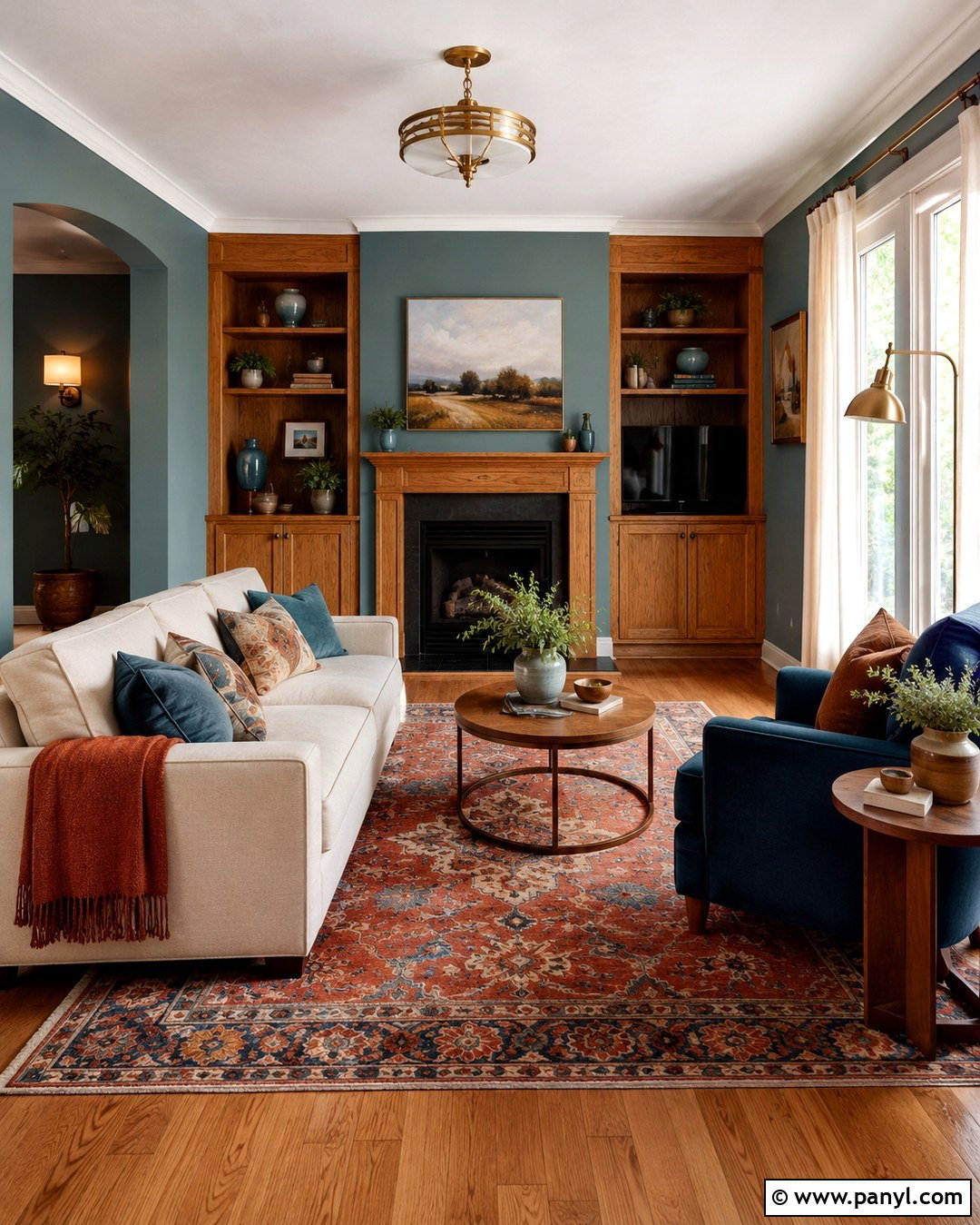 Red Oak And Blue Green Walls - 20 Wood And Wall Color Combination Ideas