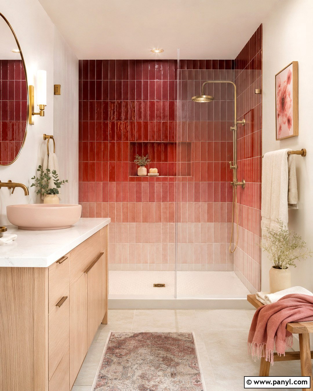 Red Ombre Tile Bathroom Wall - 20 Red Accent Wall Bathroom Ideas