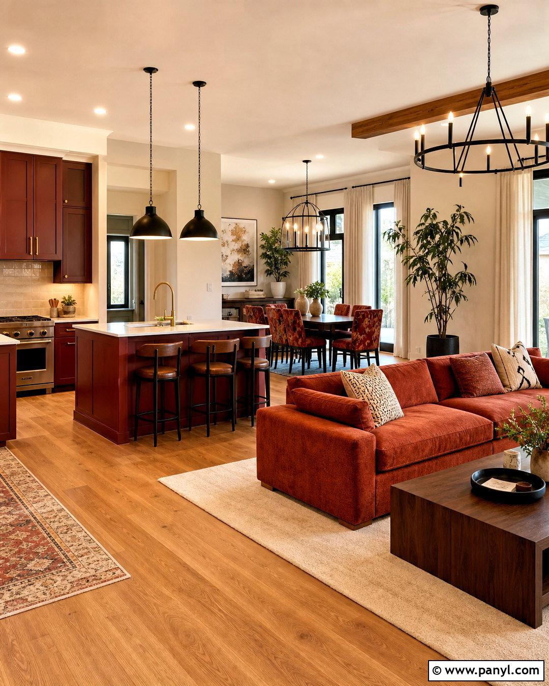 Red Open Plan Interior With Warm Neutrals - 20 red house interior ideas