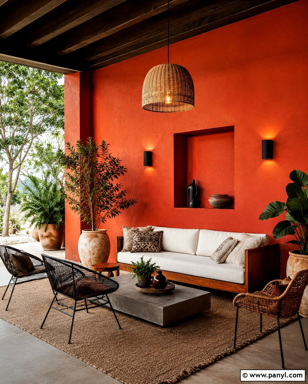 Red Orange Accent Wall Covered Patio - 20 Red Orange Accent Wall Ideas