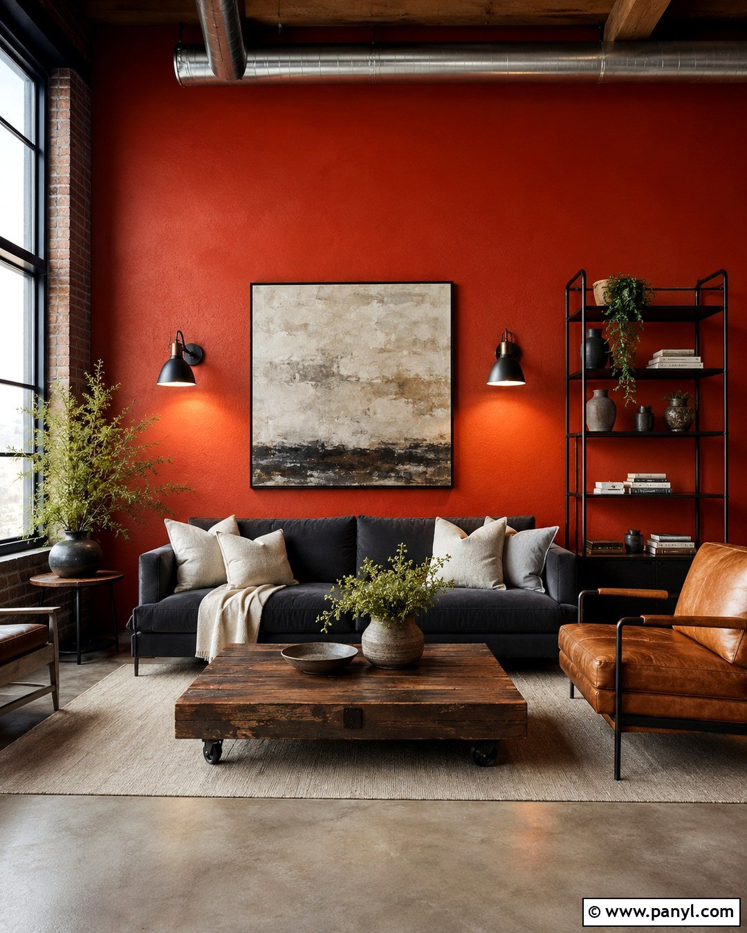 Red Orange Accent Wall Industrial Loft - 20 Red Orange Accent Wall Ideas