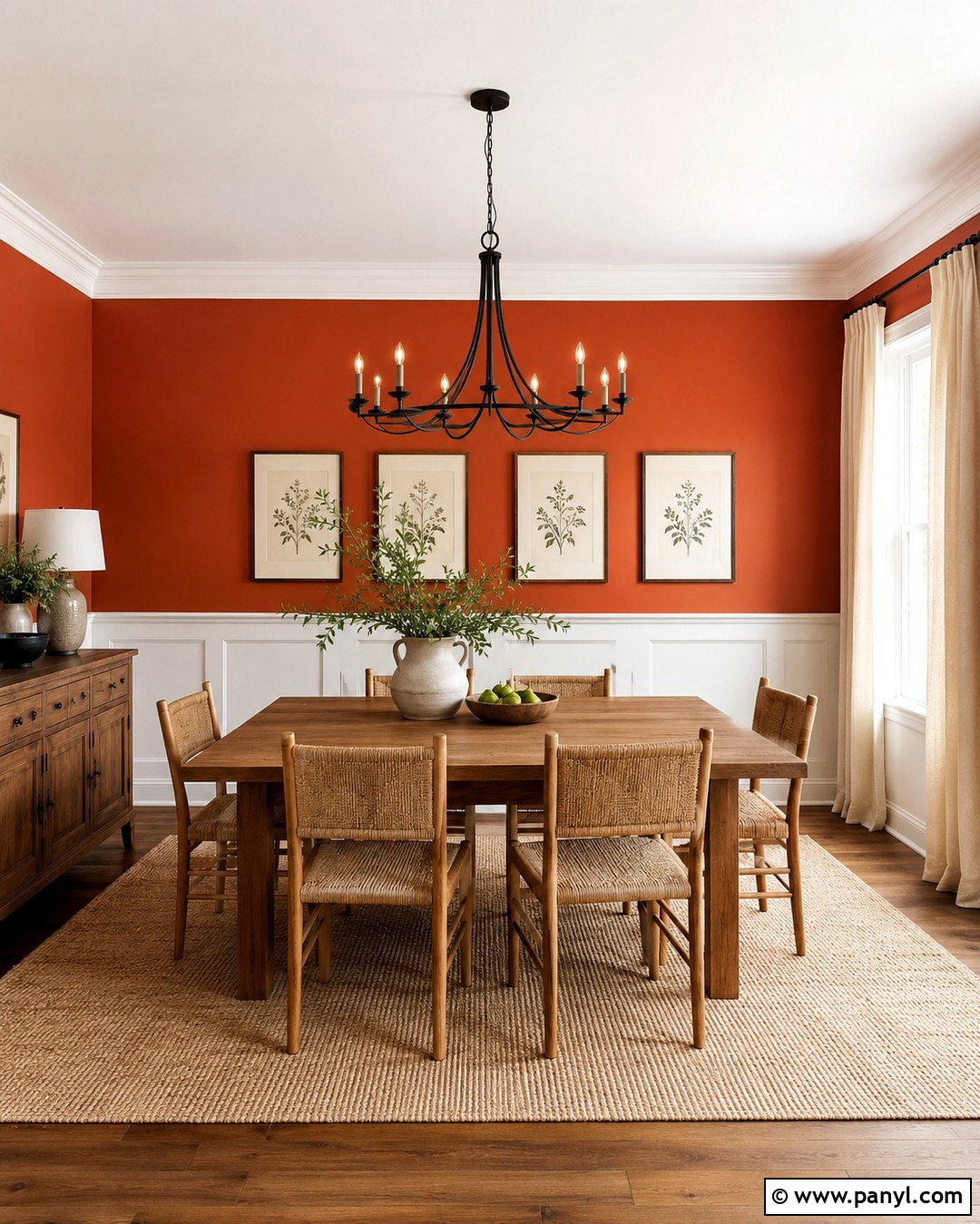 Red Orange Accent Wall With White Wainscoting - 20 Red Orange Accent Wall Ideas