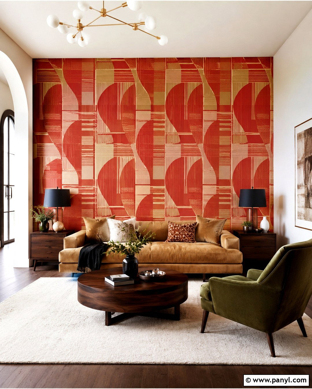Red Orange Geometric Wallpaper Wall - 20 Red Orange Accent Wall Ideas