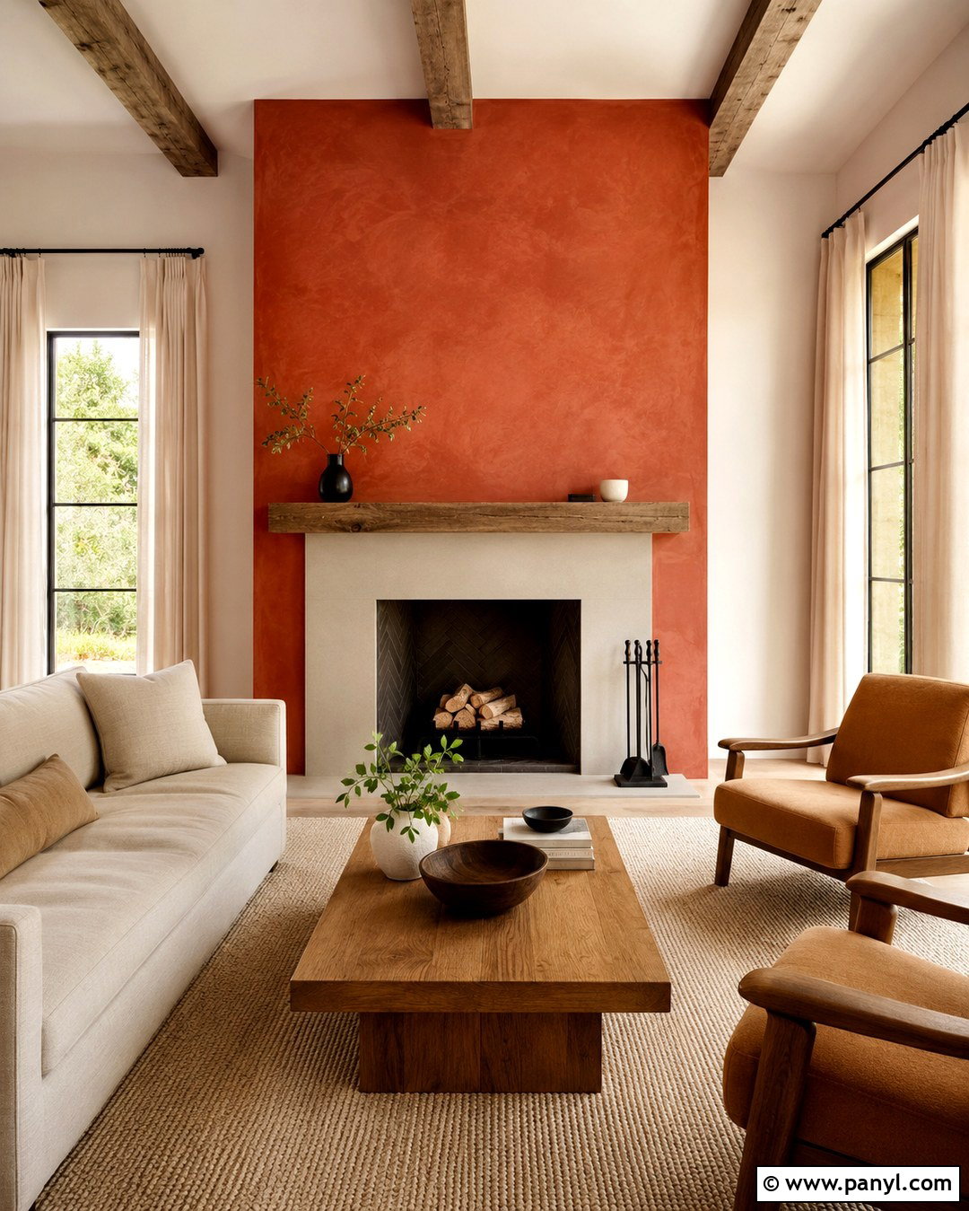 Red Orange Limewash Fireplace Wall - 20 Red Orange Accent Wall Ideas
