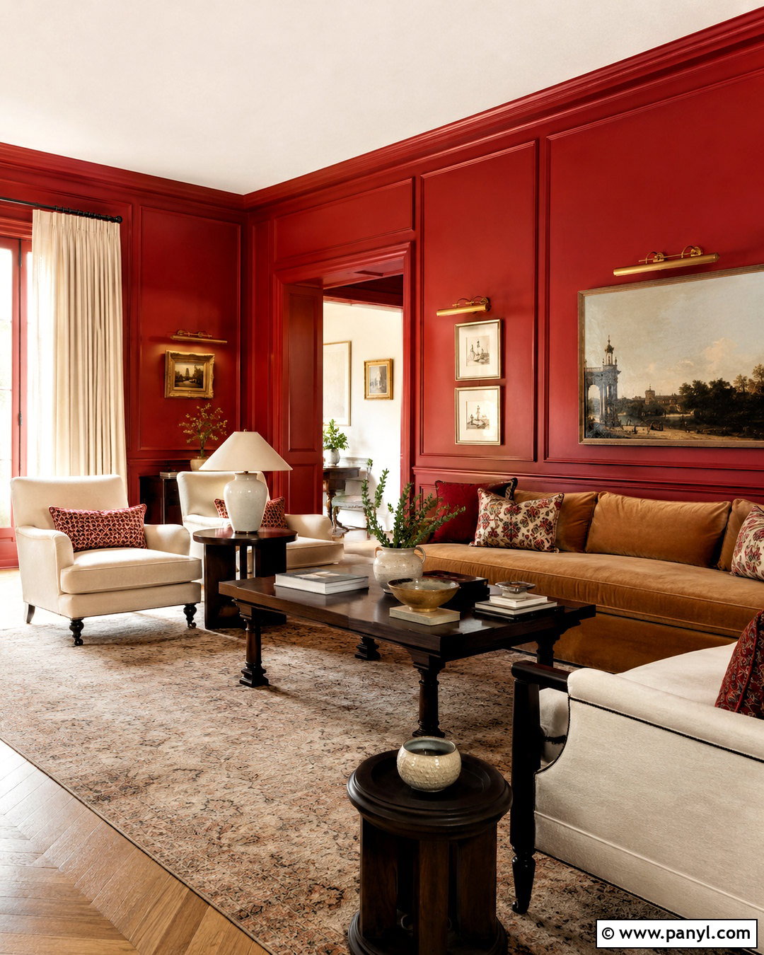 Red Paneled Living Room - 20 living room red walls