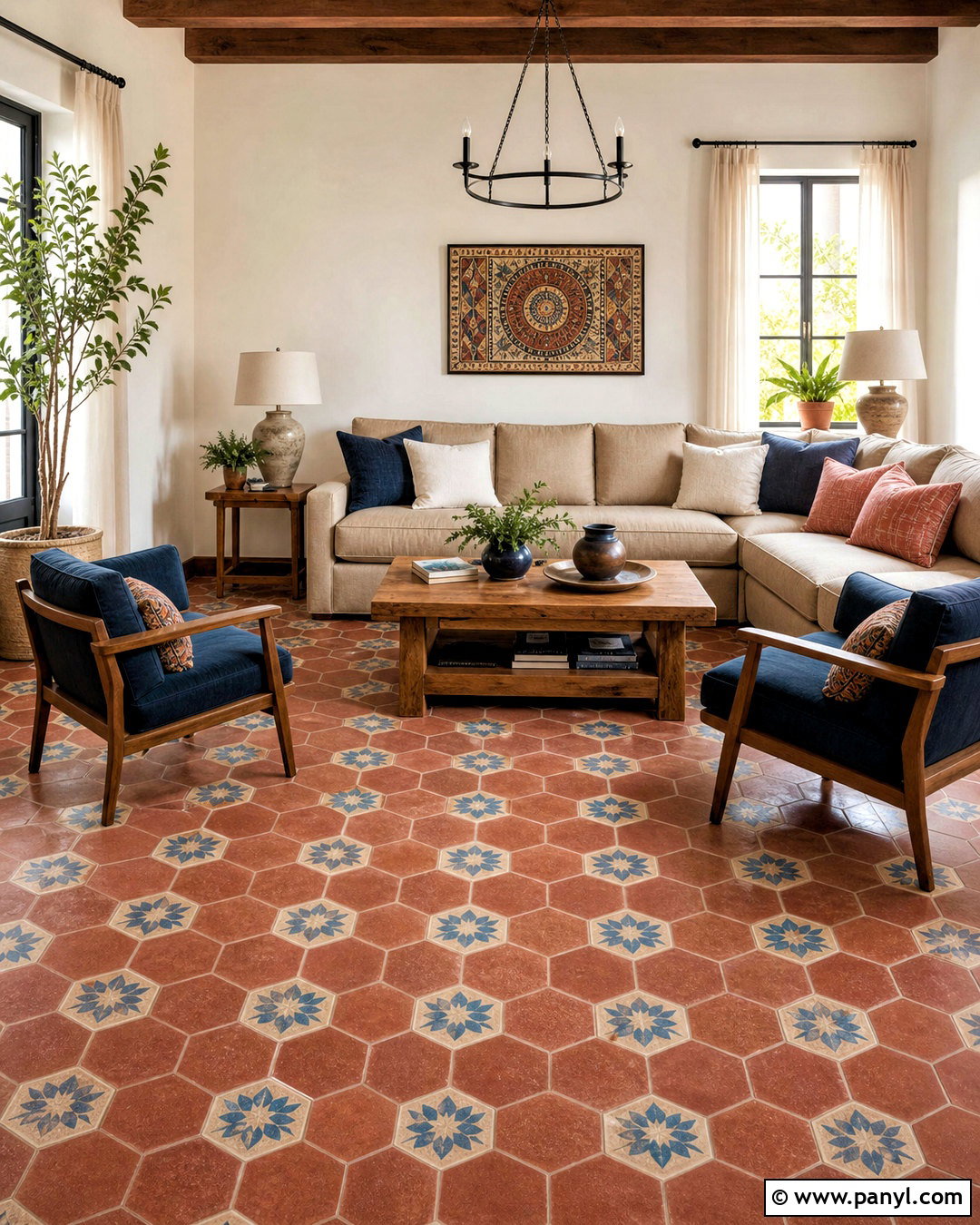 Red Patterned Tile Living Room - 20 red floor living room ideas