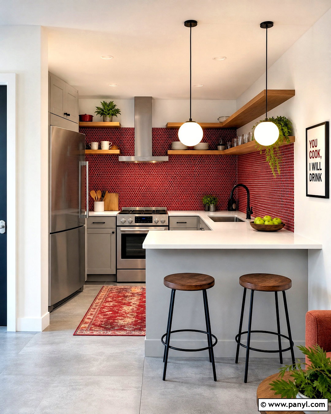 Red Penny Tile Backsplash - 20 red backsplash kitchen ideas