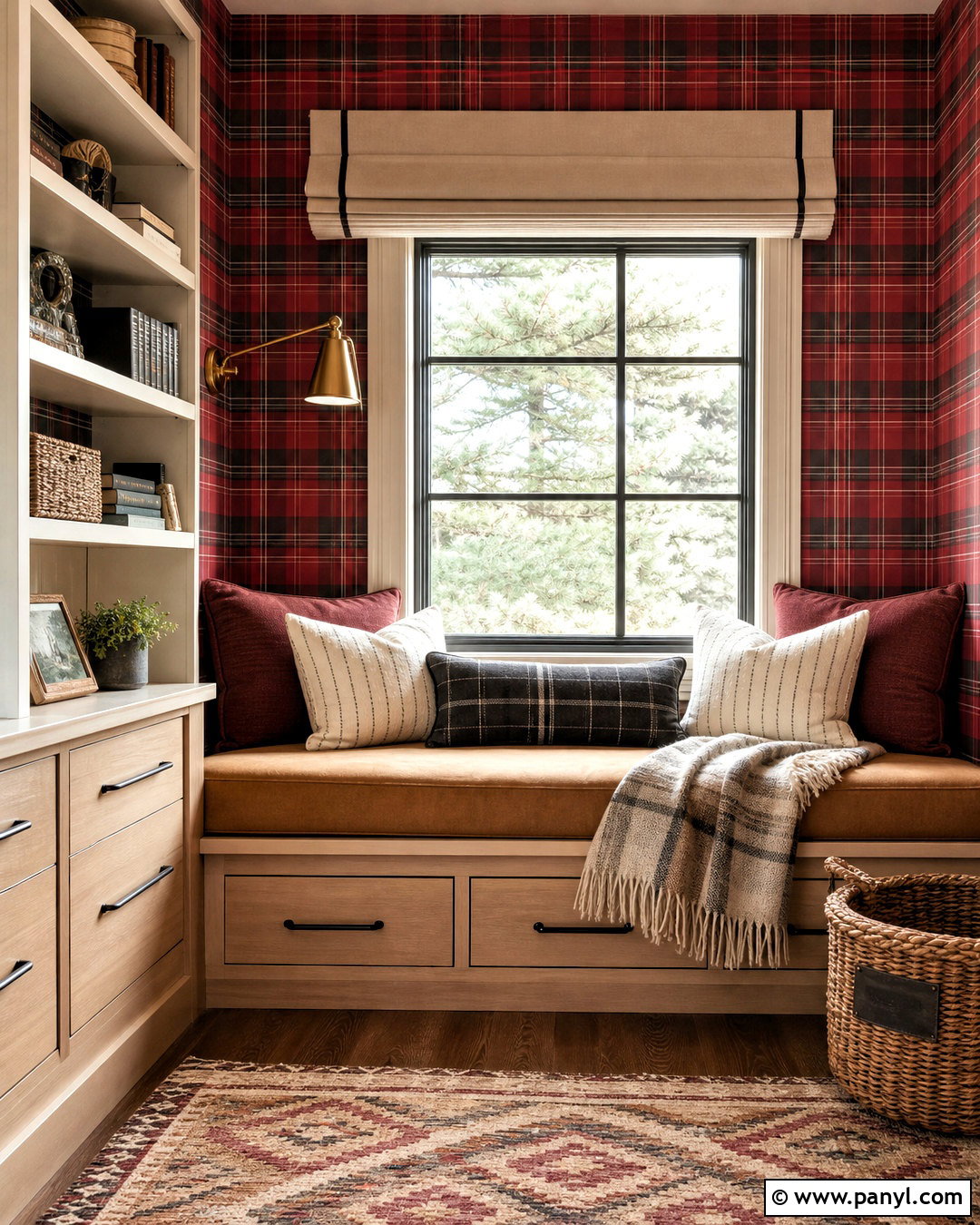 Red Plaid Wallpaper Reading Nook - 20 red patterned background decor ideas