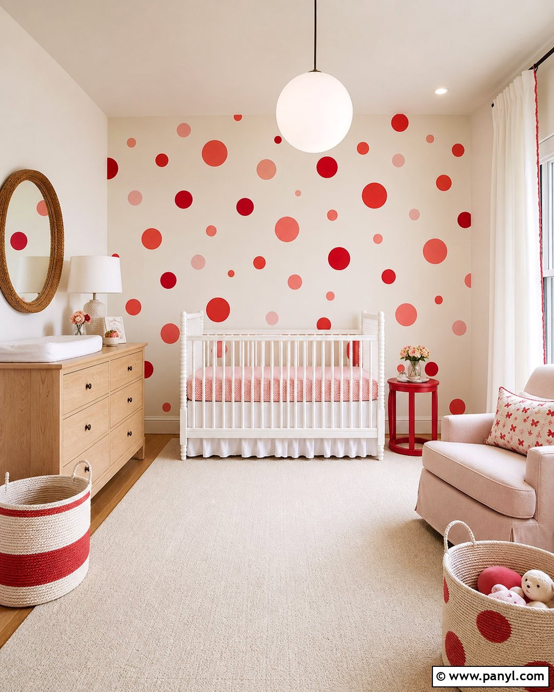 Red Polka Dot Accent Wall Nursery - 20 Red Accent Wall Nursery Ideas
