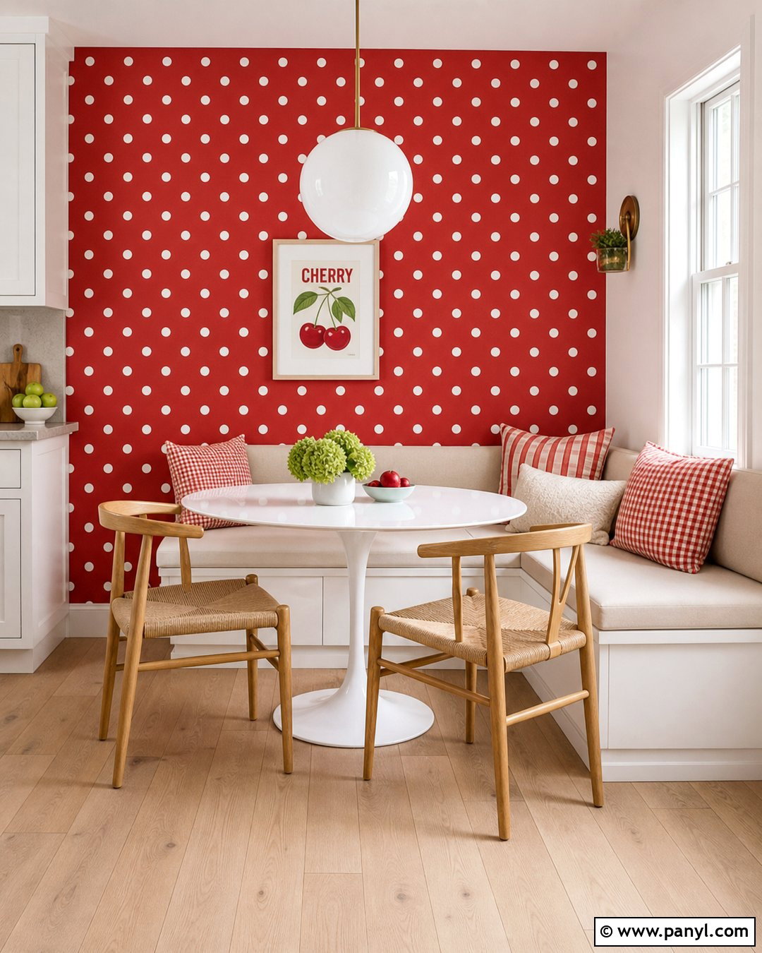 Red Polka Dot Kitchen Breakfast Wall - 20 Red Polka Dot Wall Ideas