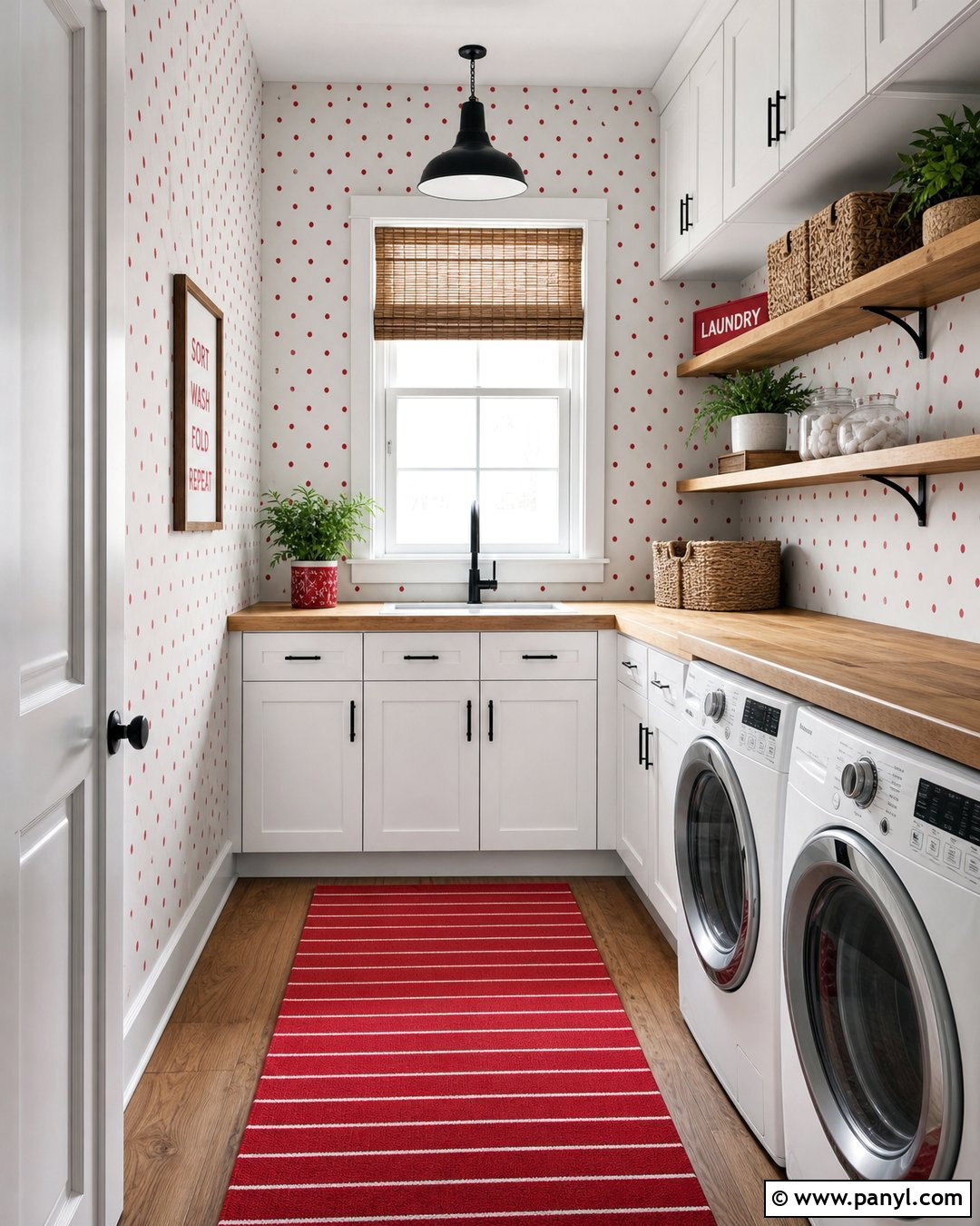 Red Polka Dot Laundry Room Wall - 20 Red Polka Dot Wall Ideas