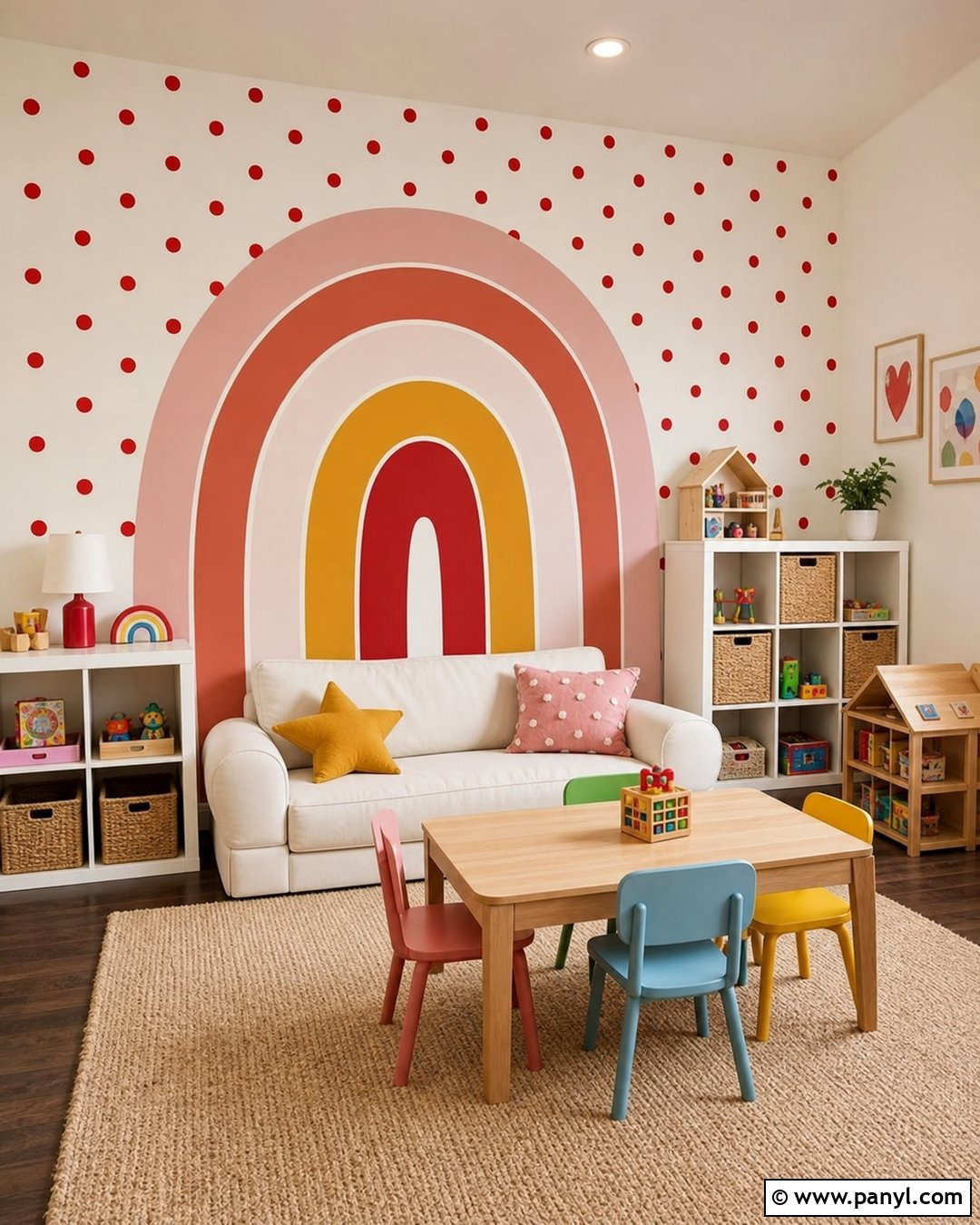 Red Polka Dot Rainbow Wall - 20 Red Polka Dot Wall Ideas